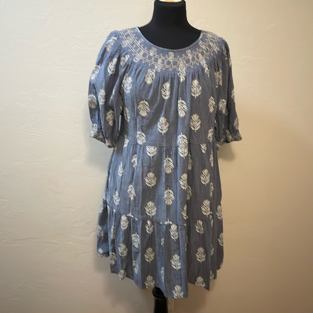 Old Navy Puff Sleeve Smoked Embroidered Tiered mini dress.